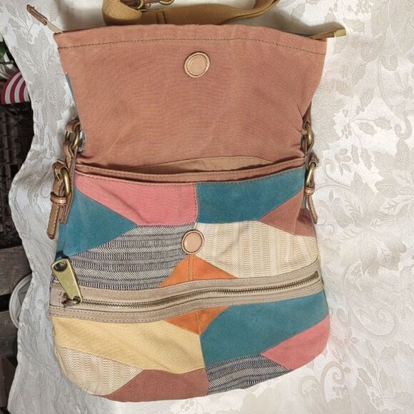 Fossil Patchwork Suede and Fabric Boho Festival Bag - Picture 9 of 11